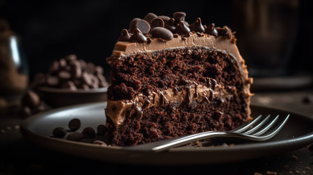 Close-Up Photography of a slice of triple chocolate cakeの素材
