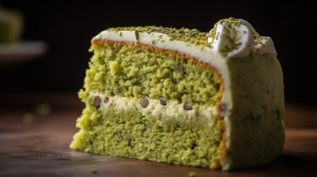 Close-Up Photography of a slice of matcha green tea cakeの素材