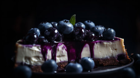 Close-Up Photography of a slice of blueberry cheesecakeの素材