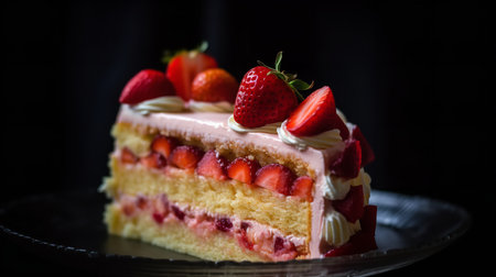 Close-Up Photography of a slice of strawberry layer cakeの素材