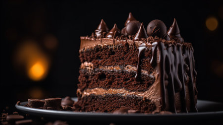 Close-Up Photography of a slice of triple chocolate cakeの素材