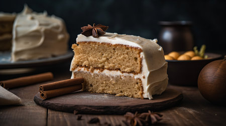 Close-Up Photography of a slice of chai spiced cakeの素材