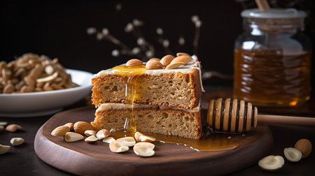 Close-Up Photography of a slice of Pine Nut Honey cakeの素材