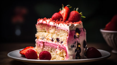 Close-Up Photography of a slice of strawberry layer cakeの素材