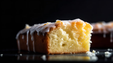 Close-Up Photography of a slice of lemon drizzle cakeの素材