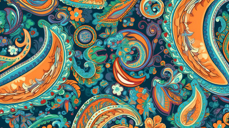 This image shows a bohemian paisley pattern design.の素材