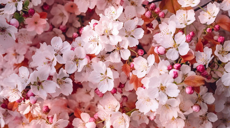 This image shows a blossoming pattern of cherry flowers in spring.の素材