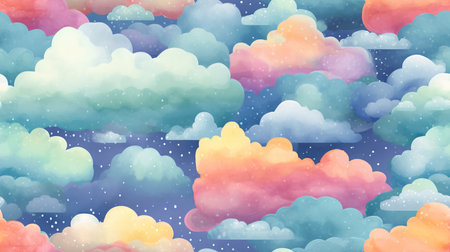 This image shows a dreamy pattern of watercolor clouds.の素材