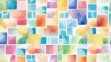 This image shows a fanciful pattern of watercolor geometric squares.の素材