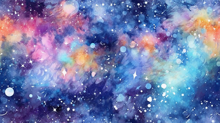 This image shows a vibrant pattern of a watercolor galaxy.の素材