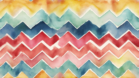 This image shows a playful pattern of watercolor zigzag stripes.の素材