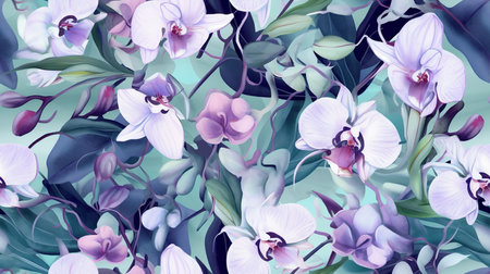 This image shows a majestic pattern of watercolor orchids.の素材