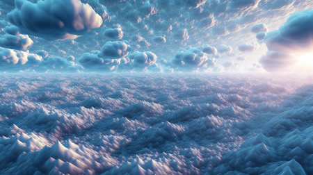 This image shows a whimsical pattern of cloud formations in the sky.の素材