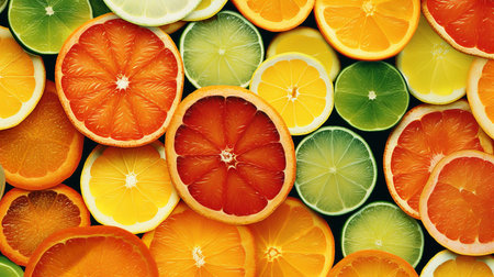 This image shows a zesty pattern of citrus fruit slices.の素材