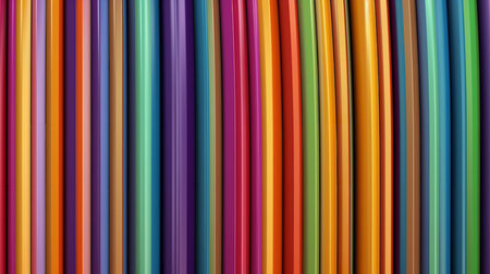This image shows a whimsical pattern of rainbow colored stripes.の素材