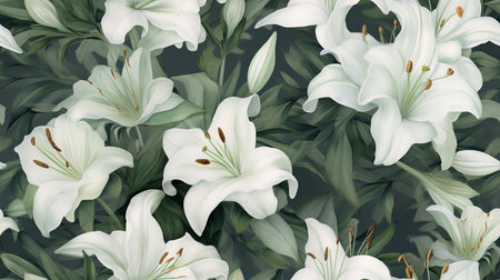 This image shows an ethereal pattern of watercolor lilies.の素材
