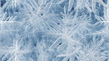 This image shows the winter beauty of a crystal frost pattern on a windowpane.の素材