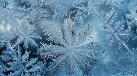 This image shows the winter beauty of a crystal frost pattern on a windowpane.の素材
