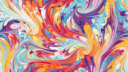 This image shows the vibrant pattern of artistic swirls in marbled paper.の素材