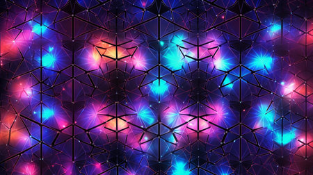 This image shows a cosmic neon grid pattern.の素材