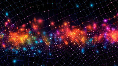 This image shows a cosmic neon grid pattern.の素材