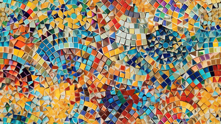 This image shows a colorful wall mosaic exhibiting creativity.の素材