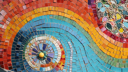 This image shows a colorful wall mosaic exhibiting creativity.の素材