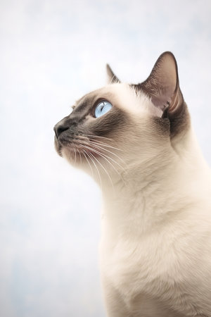 Photography of a Siamese Cat observing against a white background.の素材