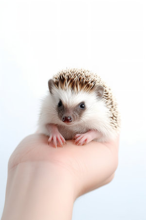 Photography of a foraging European Hedgehog against a white background.の素材