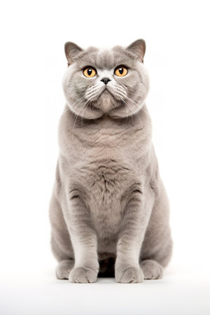 Photography of a lounging Scottish Fold Cat against a white background.の素材