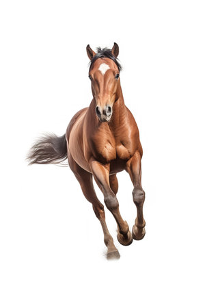 Photography of a galloping American Quarter Horse against a white background.の素材