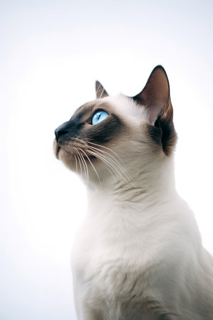 Photography of a relaxing Siamese Cat against a white background.の素材