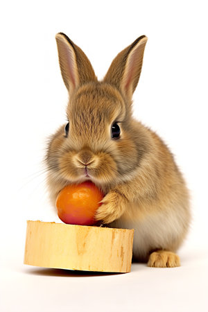 Photography of an eating Dwarf Rabbit against a white background.の素材