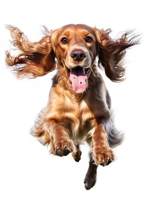 Photography of a running Cocker Spaniel Dog against a white background.の素材