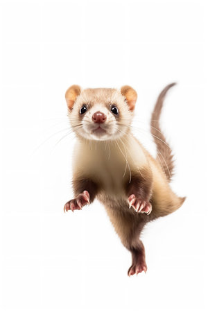Photography of a playing Ferret against a white background.の素材