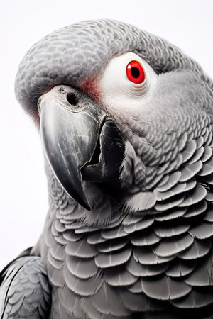 Photography of an African Grey Parrot against a white background.の素材