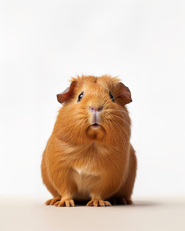 Photography of a sitting Guinea Pig against a white backgroundの素材