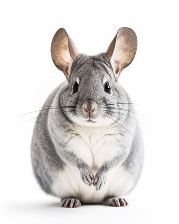 Photography of a sitting Chinchilla against a white backgroundの素材