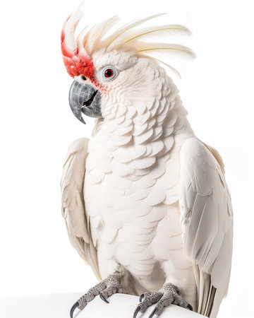 Photography of a sitting Cockatoo against a white backgroundの素材