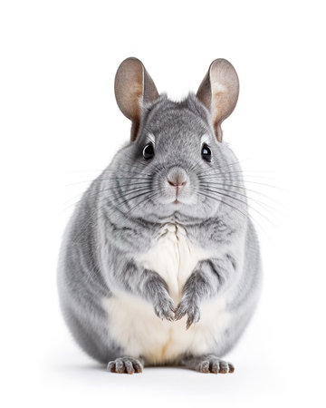 Photography of a sitting Chinchilla against a white backgroundの素材