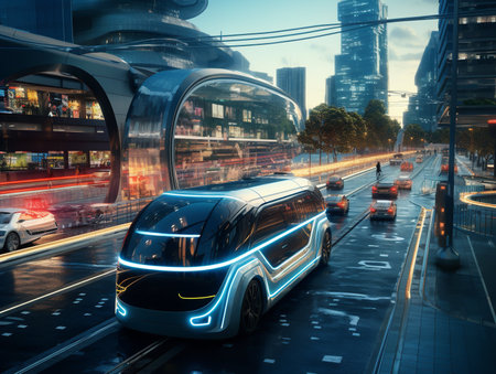 Autonomous Vehicles in Smart City - AI Generatedの素材