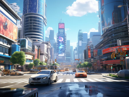 Autonomous Vehicles in Smart City - AI Generatedの素材