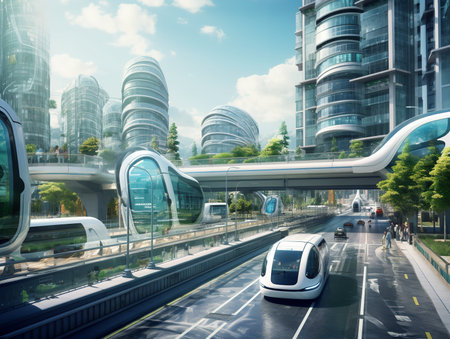 Autonomous Vehicles in Smart City - AI Generatedの素材
