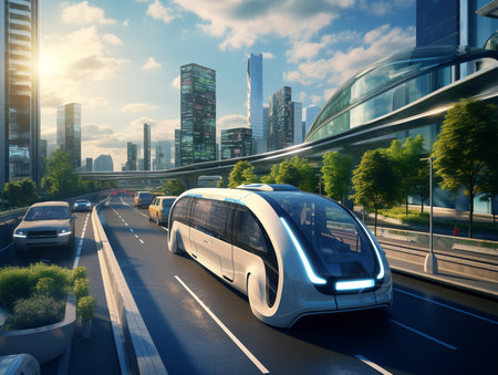 Autonomous Vehicles in Smart City - AI Generatedの素材