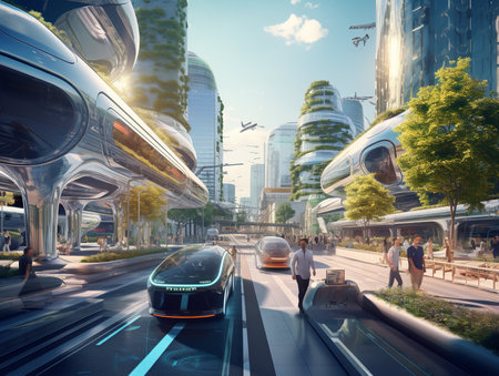 Autonomous Vehicles in Smart City - AI Generatedの素材