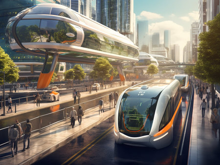 Autonomous Vehicles in Smart City - AI Generatedの素材