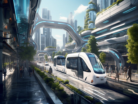 Autonomous Vehicles in Smart City - AI Generatedの素材