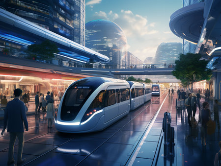 Autonomous Vehicles in Smart City - AI Generatedの素材