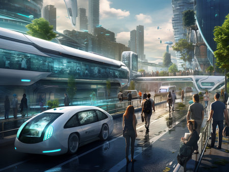 Autonomous Vehicles in Smart City - AI Generatedの素材