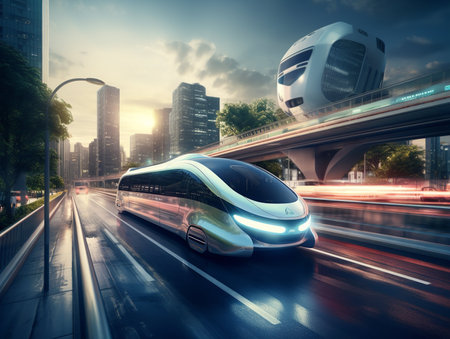 Autonomous Vehicles in Smart City - AI Generatedの素材